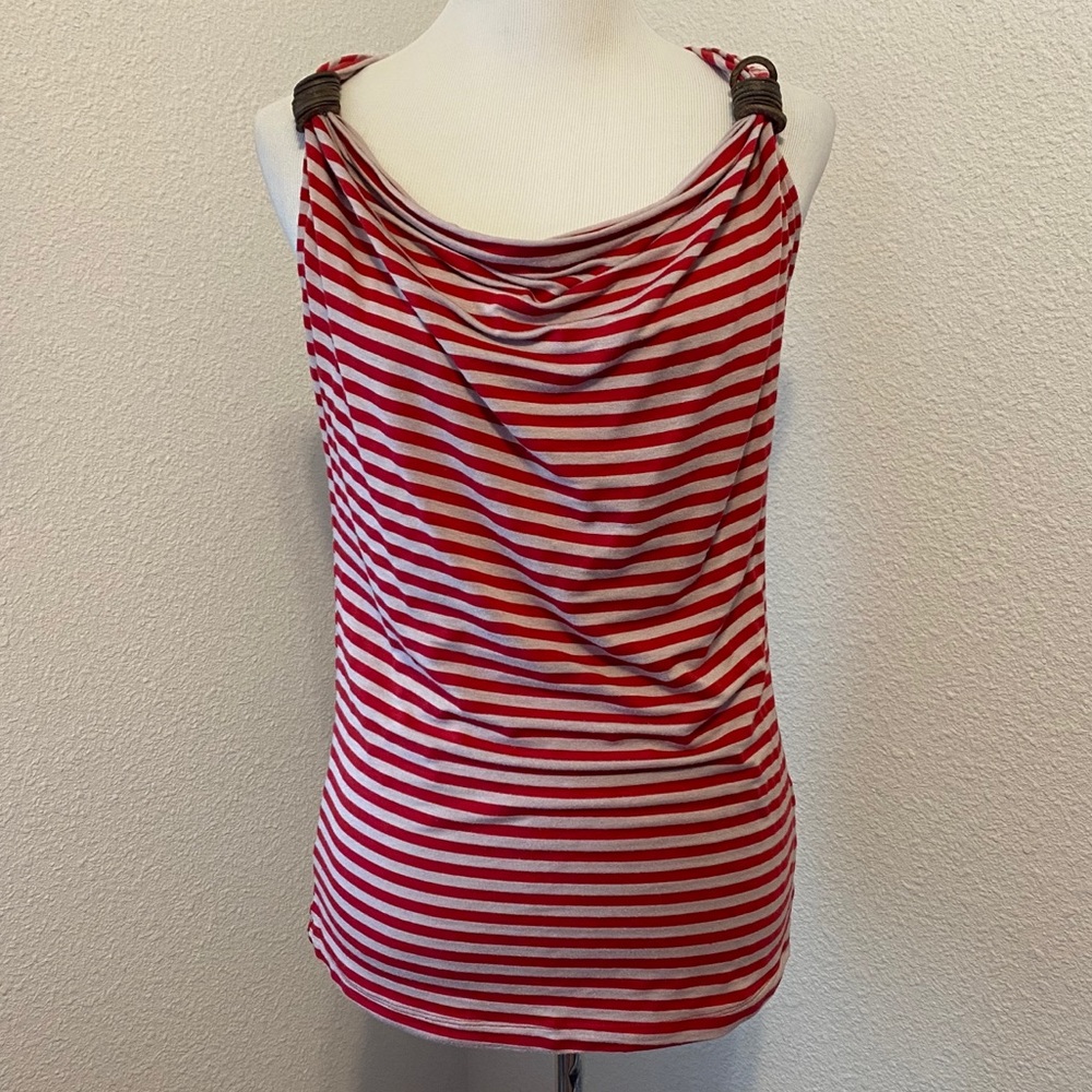 Haani Striped Sleeveless Drape Top Red Pink Medium